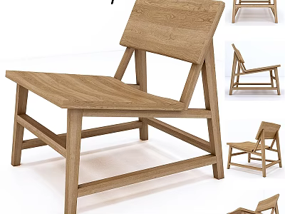 Natural Wood Single Chair With Simple Design And Sturdy Wooden Structure 3d model