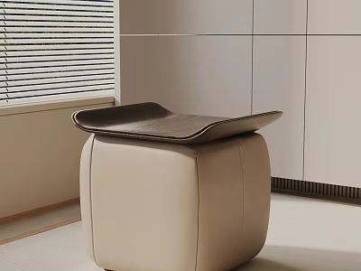 Modern Minimalist Beige Leather Side Table With Sleek Curved Top And Window Blinds 3d model