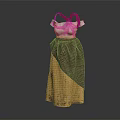 Traditional Apron Style Dress With Red Straps White Top And Brown Yellow Skirt