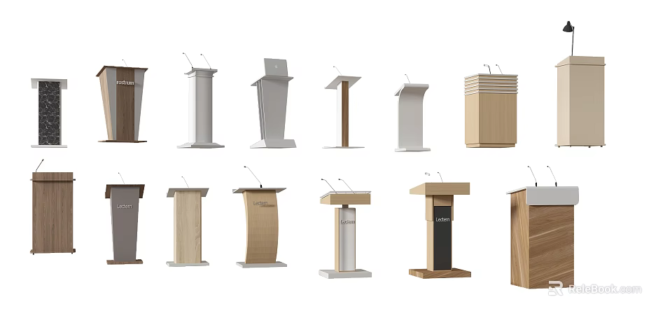Variety of Modern Podiums in Different Materials and Designs for Speeches 3d model 