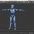 Game Movie Robotic Character With Silver Mechanical Body Blue Eyes And Outstretched Arms