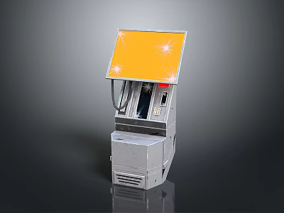 Gray Vending Machine With Yellow Illuminated Top And Coin Insert Slot Design 3d model
