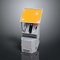 Gray Vending Machine With Yellow Illuminated Top And Coin Insert Slot Design