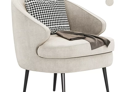 Beige Accent Chair with Black White Houndstooth Cushion and Brown Throw on Black Slender Legs 3d model