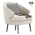 Beige Accent Chair with Black White Houndstooth Cushion and Brown Throw on Black Slender Legs