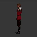 Male 3D Character In Red Beige Outfit With Shoulder Armor Standing Arms Outstretched