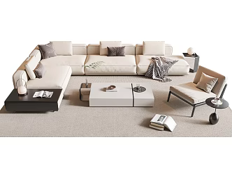 Modern Sofa Coffee Table Combination Multi-person Corner Sofa Coffee Table Single Leisure Chair Floor Lamp Carpet Side Table Jewelry Ornaments 3d model