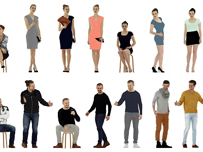 Group of Diverse People With Various Standing And Sitting Poses Different Clothing Styles 3d model