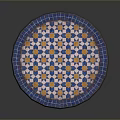 Round Dining Table With Blue Yellow White Mosaic Pattern And Metal Legs 3d model