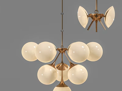 Modern Chandelier With Multiple White Globes And Brass Frame Hanging Design 3d model