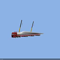 Red Truck Transporting White Wind Turbine Blade With Yellow Crane Arms