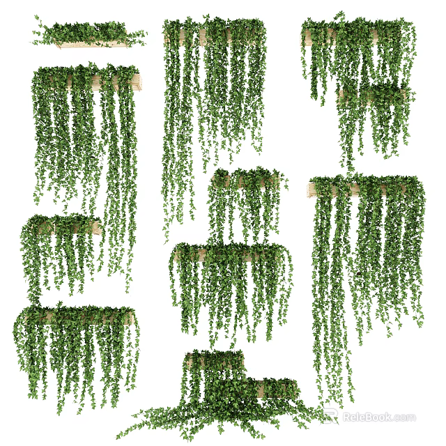 Indoor Green Plant Wall Design With Hanging Plants And Wooden Frame Panels Decoration 3d model 
