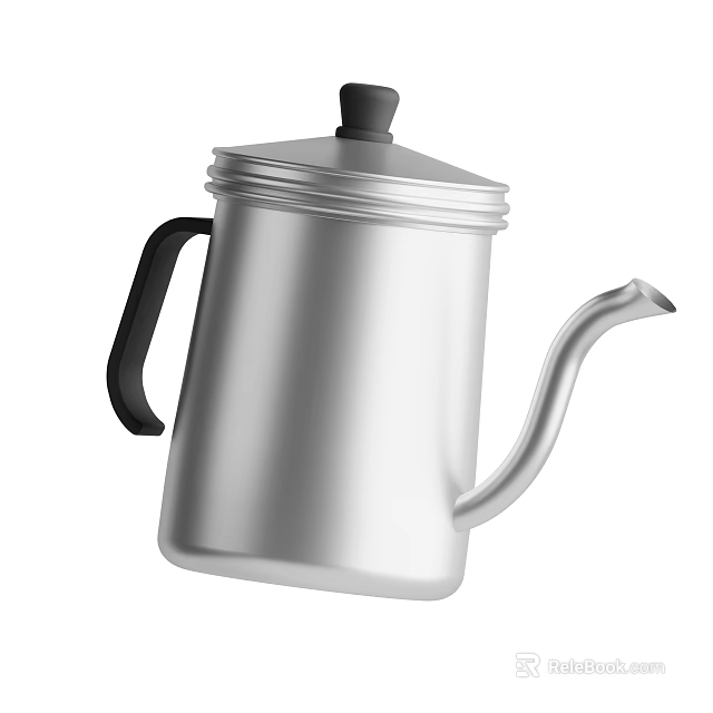 Modern Silver Metal Tea Kettle With Black Handle And Curved Spout For Home Kitchen Use 3d model 
