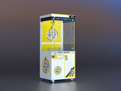 Colorful Coin Operated Claw Machine Amusement Equipment With Transparent Cabinet And Prizes Inside 3d model