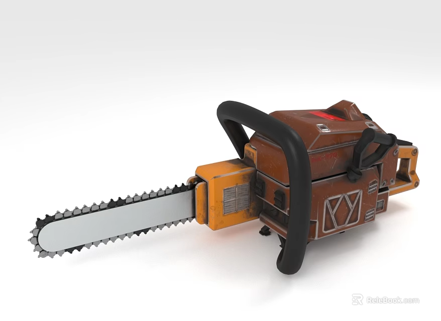 Agricultural Equipment Chainsaw With Brown Orange Body Black Handle And Sharp Blade 3d model
