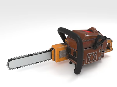 Agricultural Equipment Chainsaw With Brown Orange Body Black Handle And Sharp Blade 3d model