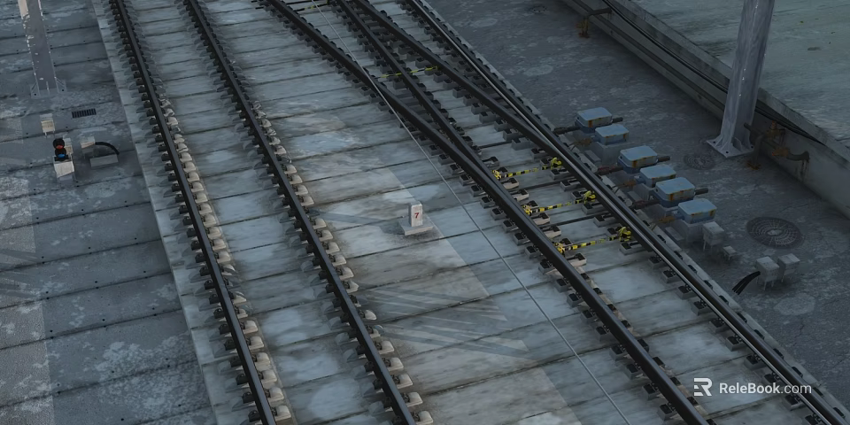 High Speed Railway Track With Crossing Rails And Concrete Sleepers 3d model 