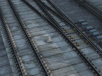 High Speed Railway Track With Crossing Rails And Concrete Sleepers 3d model