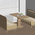 Minimalist Double Sofa In Light Wood With Table And Plant
