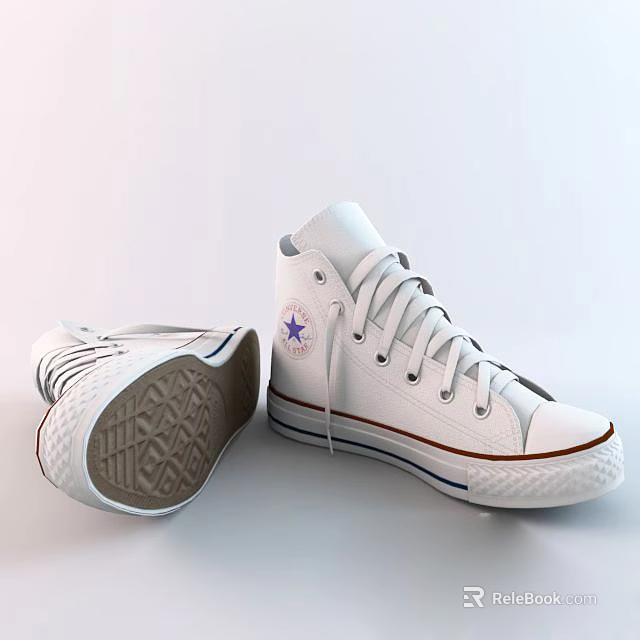 White High Top Canvas Shoes With Blue Star Logo And White Sole Red Blue Stripes 3d model 