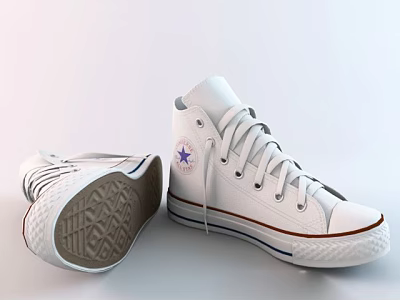 White High Top Canvas Shoes With Blue Star Logo And White Sole Red Blue Stripes 3d model