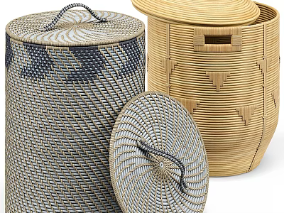 Woven Storage Baskets with Lids and Decorative Patterns for Home Organization 3d model