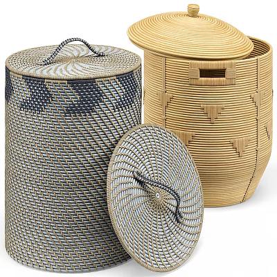 Woven Storage Baskets with Lids and Decorative Patterns for Home Organization 3d model