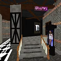 Unique KTV Interior Featuring Brick Walls Wooden Ceiling And White Dead Tree Decor