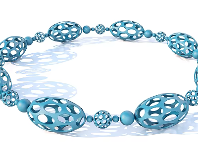 Elegant Blue Oval Beaded Necklace With Hollow Openwork Design And Shiny Beads 3d model