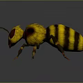3D Rendered Bee With Yellow Black Stripes Transparent Wings And Red Eyes On Dark Background