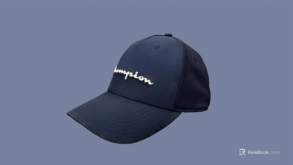 Dark Blue Champion Baseball Cap With White Embroidered Logo And Classic Design 3d model 