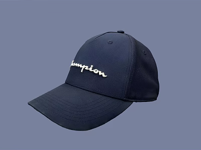 Dark Blue Champion Baseball Cap With White Embroidered Logo And Classic Design 3d model