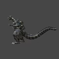Black Giant Monster Standing With Textured Skin And Long Tail In Blurred Background