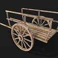 Vintage Wooden Cart with Large Spoked Wheels and Rustic Wooden Frame