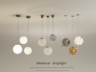 Ancient Style Medieval Droplights With Gold Black Glass Lamp Shades And Metal Brackets 3d model