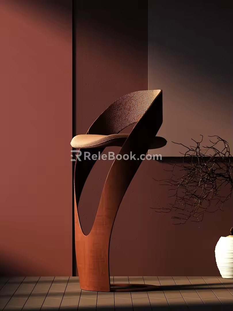 Modern Single Chair Furniture Solid Wood Single Chair 3d model