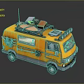 Daily Living Necessities On Yellow Van Roof With Surfboards And Flame Decals
