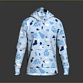 Light Blue Hoodie Featuring Geometric Patterns Heart And Leaf Shapes For Casual Style
