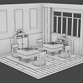 Cartoon Scene of Cozy Room with Wooden Tables Floor Cushions Wall Paintings and Window