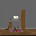 Wooden Work Desk With Computer Monitor Bookshelf Books Small Decor And Union Jack Rug