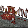 Traditional Martial Arts Training Stage With Red Decor And Wu Character Elements 3d model