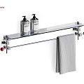 Modern Bathroom Cabinet Rack with Glass Shelf Metal Frame Red Knobs and Towel Holder