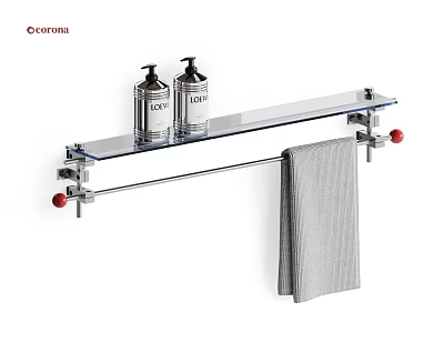 Modern Bathroom Cabinet Rack with Glass Shelf Metal Frame Red Knobs and Towel Holder 3d model