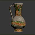 Decorative Ceramic Vase With Handle And Colorful Floral Patterns 3d model