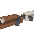 Double Sofa Multi-Person Sofa Leather Sofa Casual Sofa Pillow Blanket 3d model
