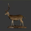 Stuffed Deer Taxidermy Mount With Antlers And White Spots On Wooden Display Base