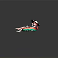 Game Movie Character In Straw Hat Bikini On Watermelon Inflatable Ring Over Grid Patterned Ground