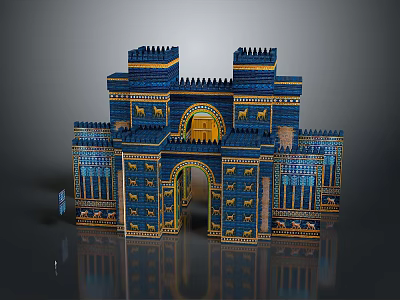 Ancient Architecture With Blue And Gold Decorations Towers And Arches 3d model