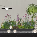 Indoor Landscape With Colorful Flowers Palm Plant Floor Lamp Round Light Balls And Decorative Rabbit