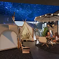 Relaxing Garden Landscape with Starry Ceiling Tents Outdoor Dining and String Lights